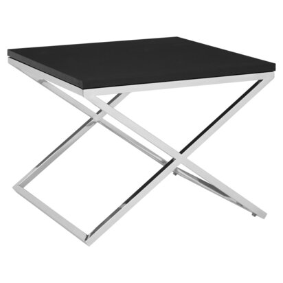 Tribute Black Leather Effect Side Table with Silver Base