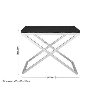 Tribute Black Leather Effect Side Table with Silver Base