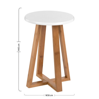 Viborg White And Natural Bamboo Round Stool