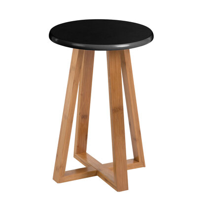 Viborg Black and Natural Bamboo Round Stool