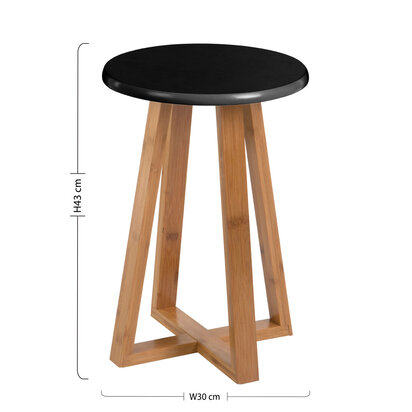 Viborg Black and Natural Bamboo Round Stool