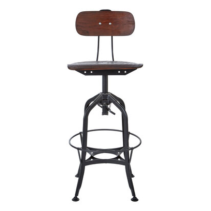 New Foundry Adjustable Wooden Seat Bar Stool