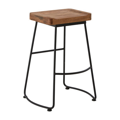 Lyon Weathered Oak Wood and  Metal Bar Stool