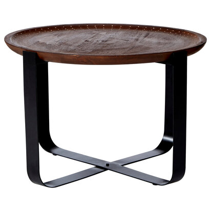 Templar Mango Wood Round Side Table with Black Base