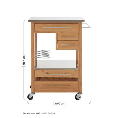 Harlow Bamboo Four Drawer Kitchen Trolley