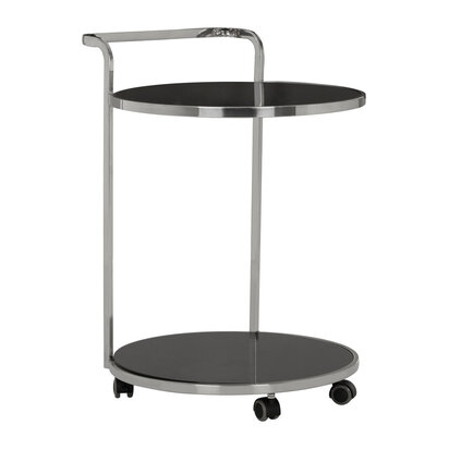 Ackley 2 Tier Silver Drinks Trolley with Black Glass