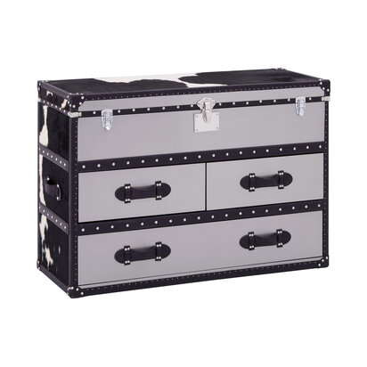 Kensington Townhouse Black And White Genuine Cowhide 3 Drawer Cabinet