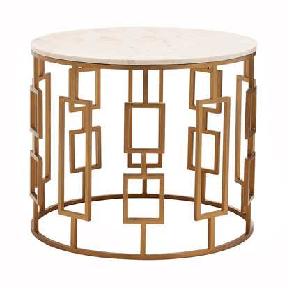 Shalimar White Marble Top Side Table with Gold Finish Base