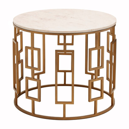 Shalimar White Marble Top Side Table with Gold Finish Base