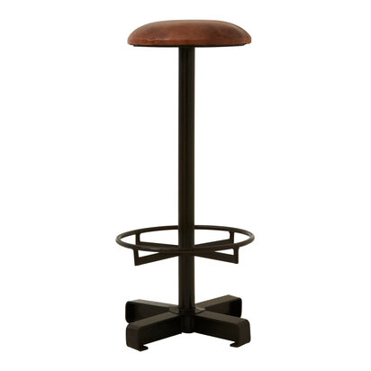 Buffalo Brown Leather Round Seat Bar Stool
