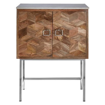 Nirav Marble and Mango Wood Geometric Design Cabinet