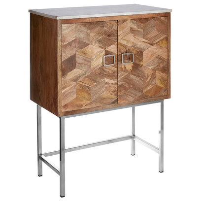 Nirav Marble and Mango Wood Geometric Design Cabinet