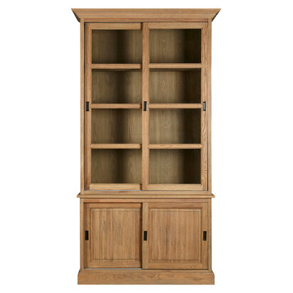 Lyon Oak Wood Tall Cabinet with Washed Grey Finish