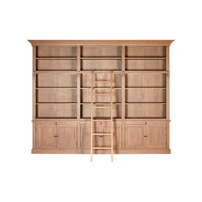 Lyon Washed Grey Oak Wood Large Bookcase With Ladder