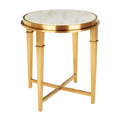 Alvaro Round Marble Top and Gold Finish Side Table