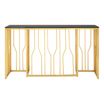 Wesihurst Console Table in Gold and Black Glass Top
