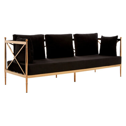 Novo Black Velvet and Rose Gold Frame 3 Seater Sofa