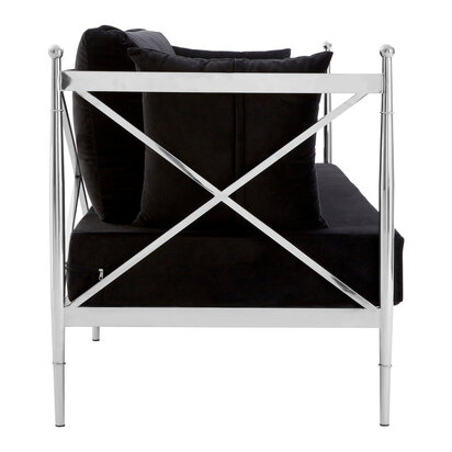 Aristead Black Velvet and Silver Frame 2 Seater Sofa