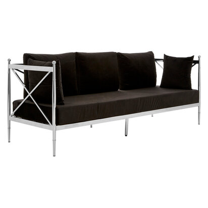 Novo Black Velvet Sofa With Silver Frame 3 Seater Sofa