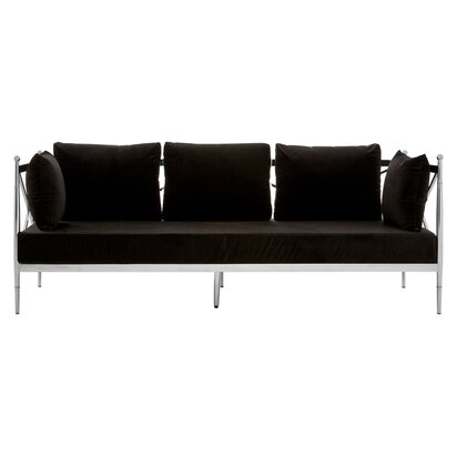 Novo Black Velvet Sofa With Silver Frame 3 Seater Sofa
