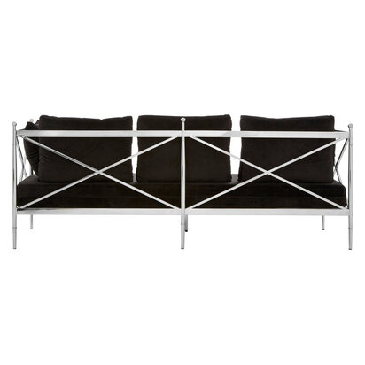 Aristead Black Velvet With Silver Frame 3 Seater Sofa