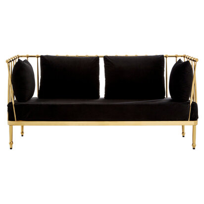Novo Black Velvet and Gold Finish 2 Seater Sofa