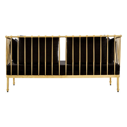 Aristead Black Velvet and Gold Frame 2 Seater Sofa