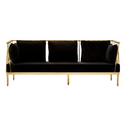 Novo Black Velvet and Gold Finish 3 Seater Sofa