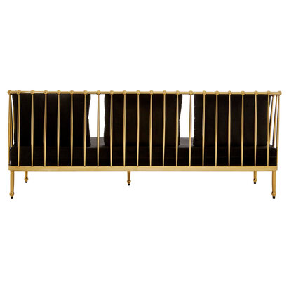 Aristead Black Velvet and Gold Finish 3 Seater Sofa