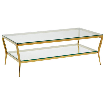Arezzo Glass Top Two Tier Coffee Table with Gold Frame