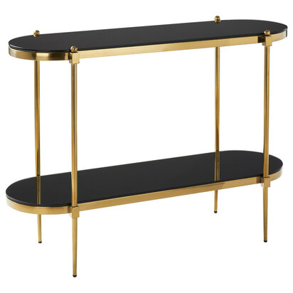 Arezzo Black Glass Two Tier Console Table with Gold Frame