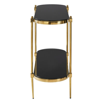 Arezzo Black Glass Two Tier Console Table with Gold Frame