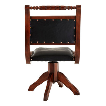 Penowod Black Leather and Teak Wood Swivel Chair