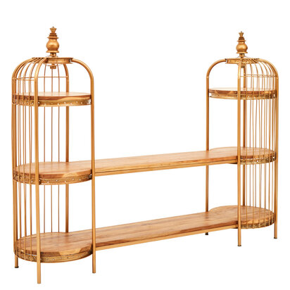 Florgate Gold Finish Double Birdcage Wide Shelf Unit