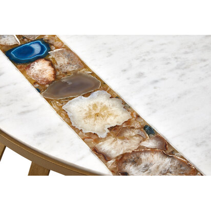 Viowwick Marble and Agate Round Coffee Table with Antique Brass Base