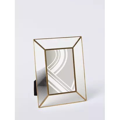 John Lewis Ribbed Glass Border Photo Frame, Gold Gold | H22.50 x W17.50 x D0.90cm
