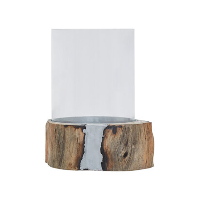 Almora Small Acacia and Glass Hurricane Candle Holder