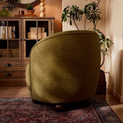Amina Olive Chenille Ball Foot Tub Chair