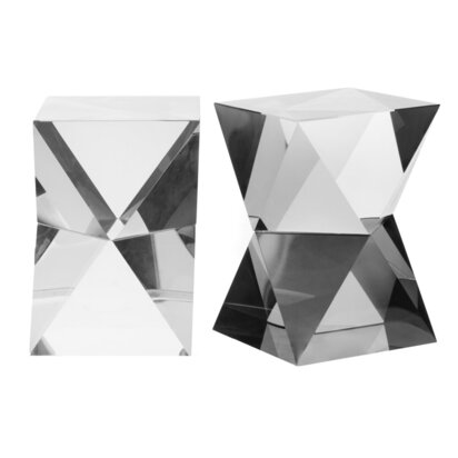 Carrie Set Of 2 Crystal Geometric Bookends in Grey Finish