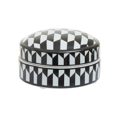 Marlo Small Black and White Geometric Print Ceramic Trinket Box