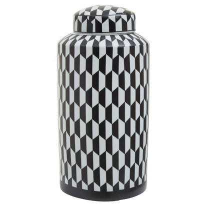 Marlo Large Black and White Geometric Print Ceramic Jar