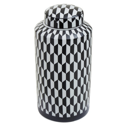 Marlo Large Black and White Geometric Print Ceramic Jar