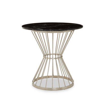 Anzio Hourglass Dining Table with Black Marble and Silver Base