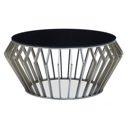 Ackley Silver Round Coffee Table with Black Glass