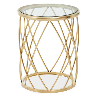 Ackley Gold Round Side Table with Clear Glass