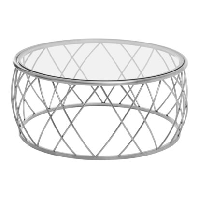 Ackley Silver Round Coffee Table with Clear Glass