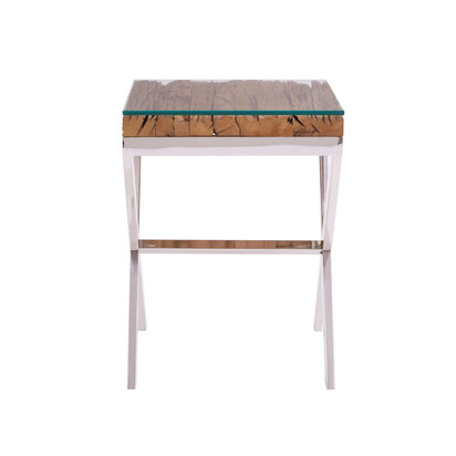 Brieton Recycled Natural Wood Side Table with Cross Frame
