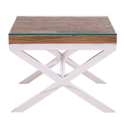 Brieton Large Recycled Natural Wood Side Table With Cross Base