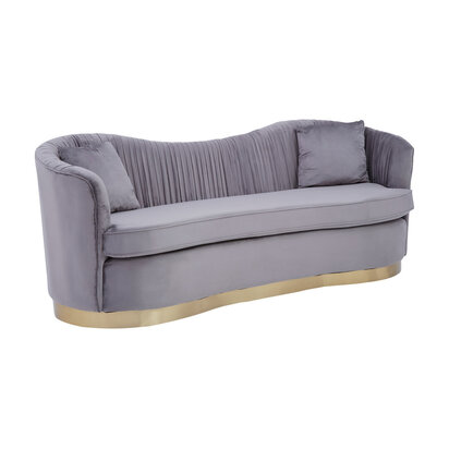 Franza Grey 3 Seat Pleated Velvet Sofa