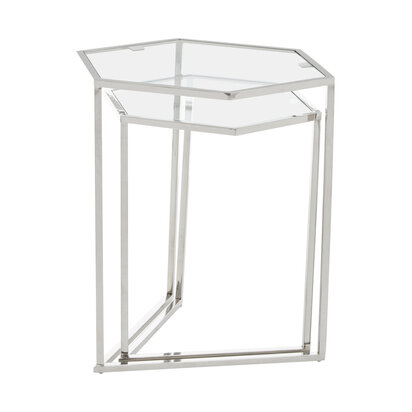 Corowvia Set Of 2 Silver Finish Hexagon Nesting Tables